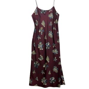 NATORI vtg 90s y2k fan printed silky satin slip gown dress M